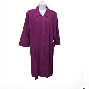 Orvis Linen Blend Long Sleeve Shirt Dress XL Minimalist Mature Jewel Color #3.4